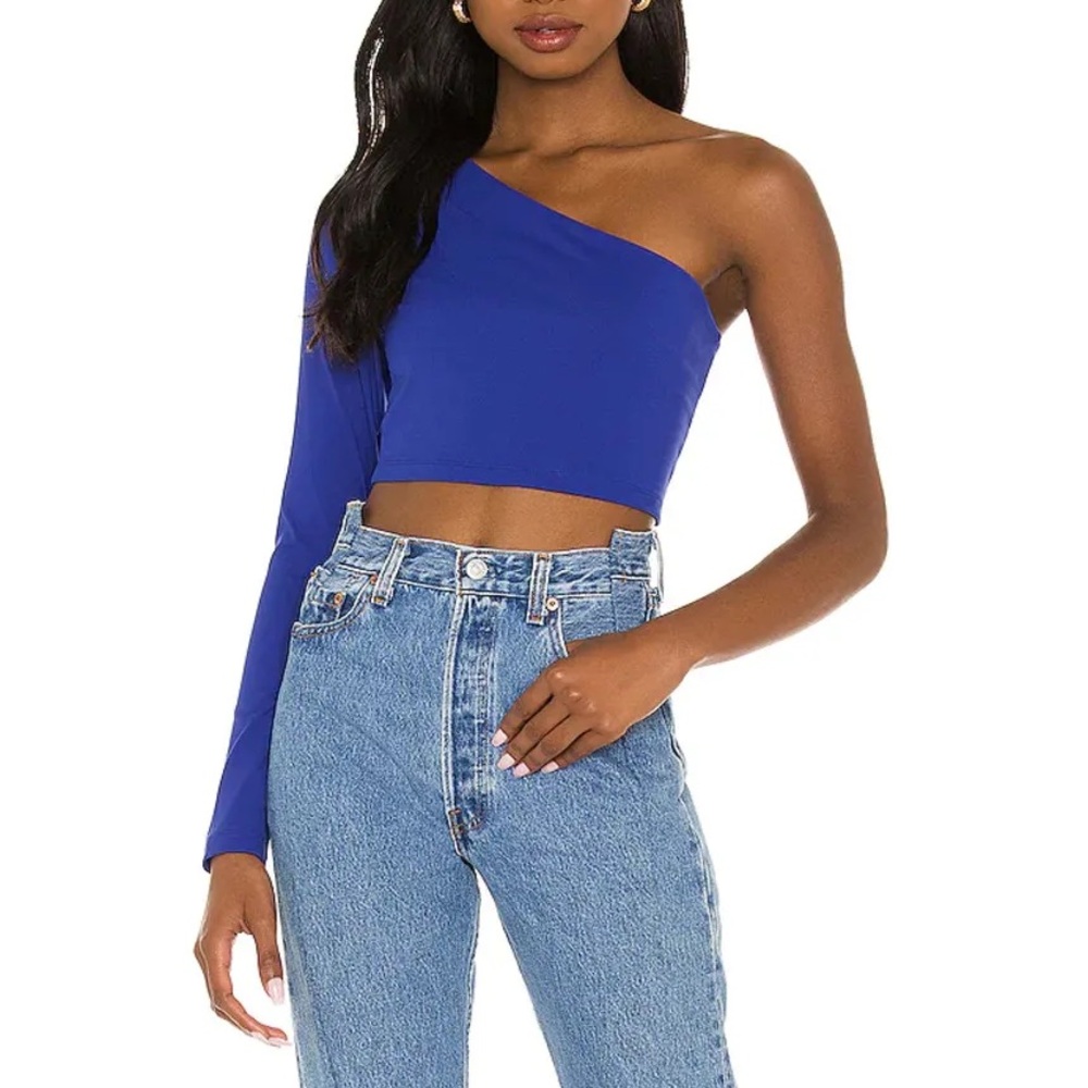 NWT Revolve x Susana Monaco One Shoulder Crop Long Sleeve Top Glacier Cobalt L